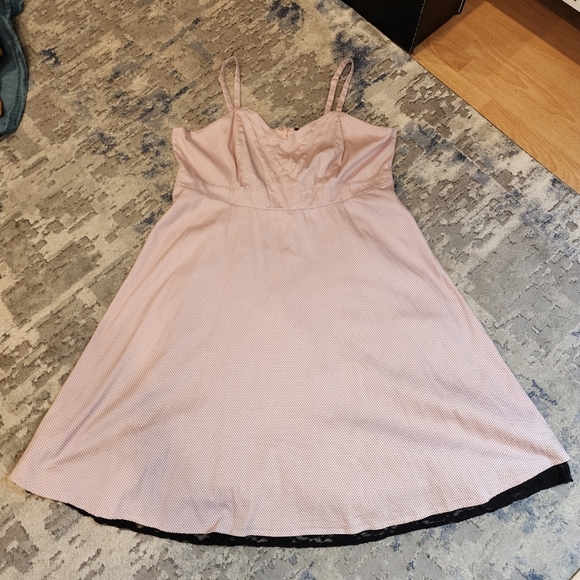 Torrid Pink Black Polka Dot lace trim sleeveless fit and flare dress size 20 - Picture 6 of 14